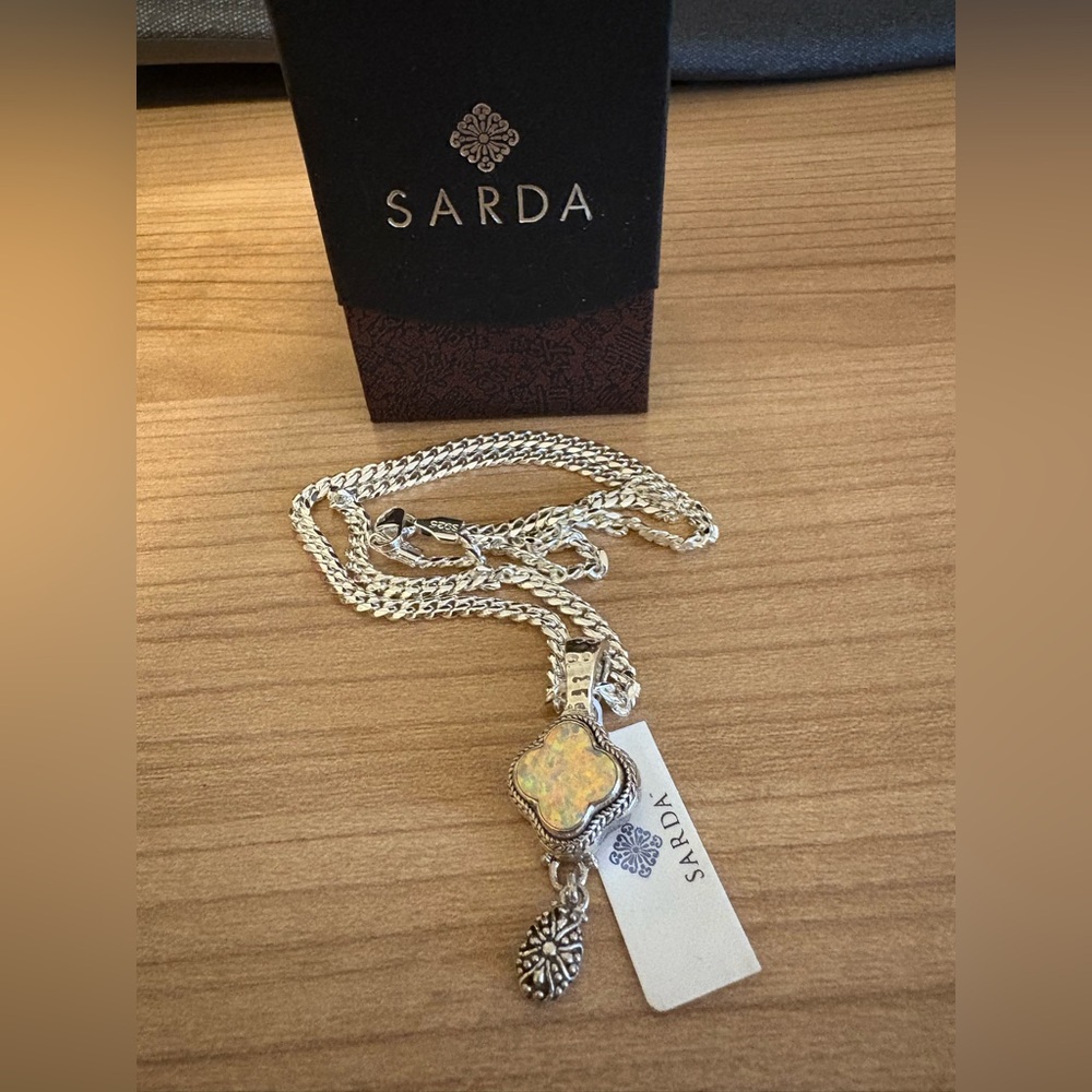 SARDA Sterling Silver Necklace with Peaches and Cream Opal Pendant